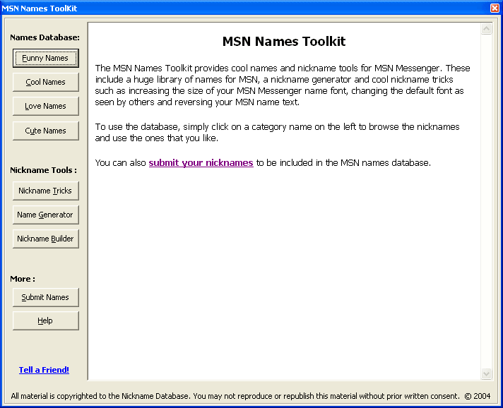 MSN Names Toolkit Screenshot